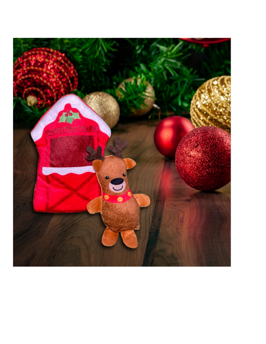 Christmas Pocket with Reindeer Stuffed Animal