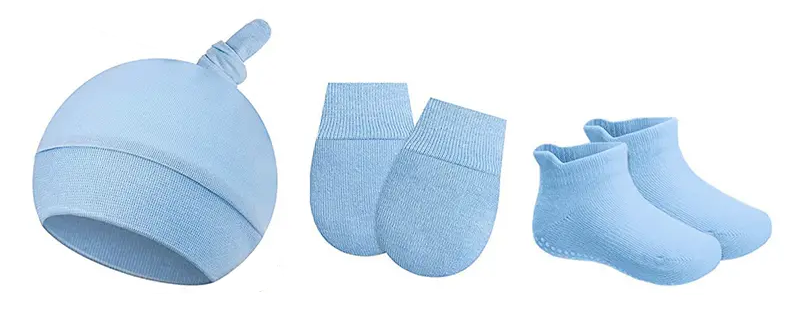 Baby  Hat, Socks & Scratch Mittens Set  - 3 Pieces In A Set.