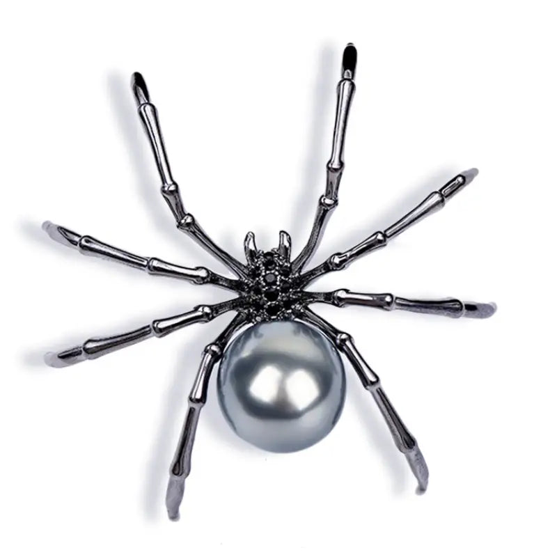 Black Spider Shaped Vintage Brooch with Faux Pearl