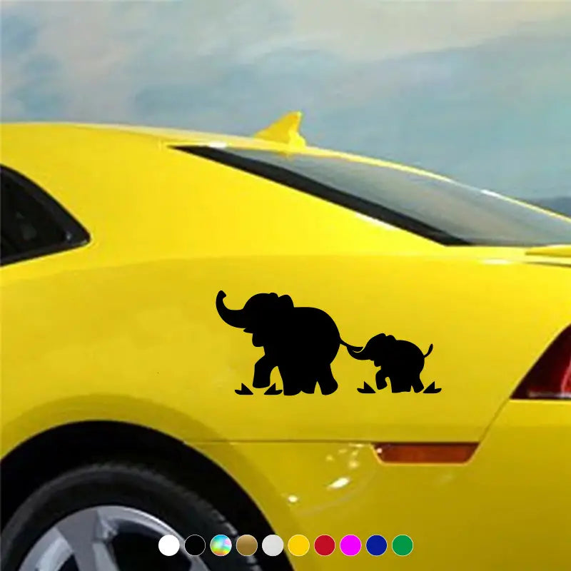Reflective Car Sticker Elephant Family- Multicolor -Large