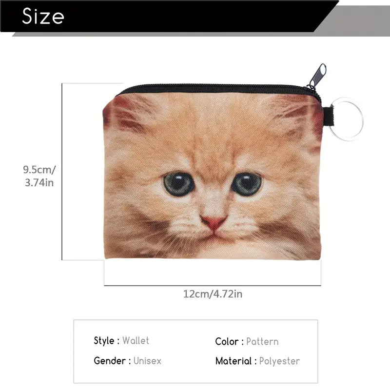 Pouch - Cat Print with Zipper -  Lightweight