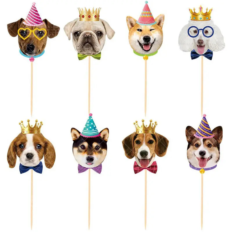 Dog Theme Birthday Party Cupcake Decorations - 8 pcs.