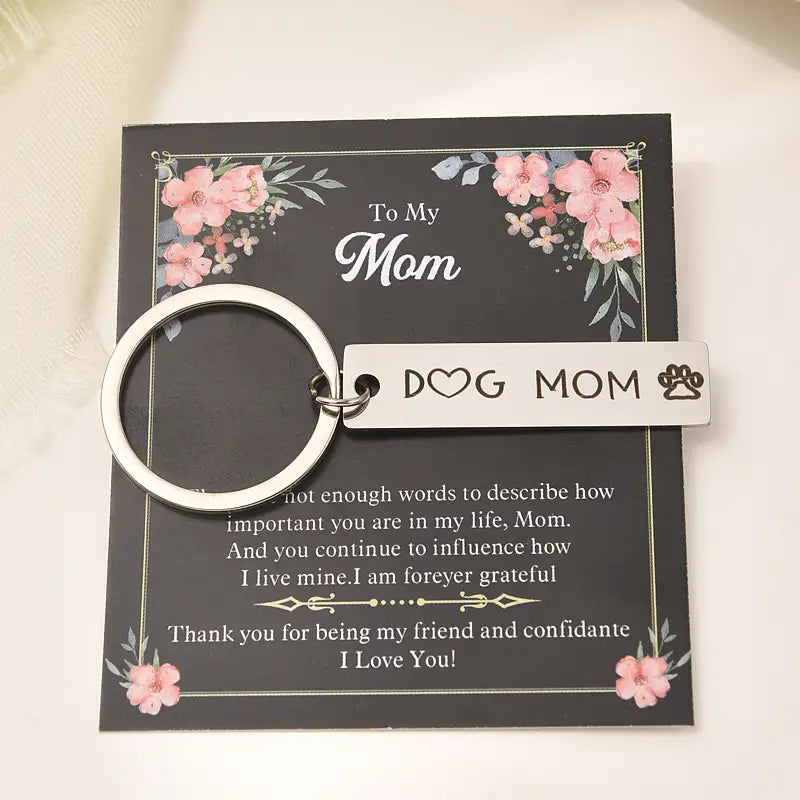 Dog Mom Keychain with Heart and Paw Pring