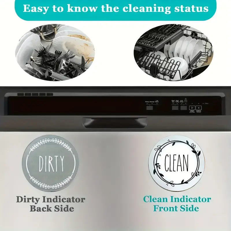 Round Dishwasher Magnetic Clean Dirty Sign, Universal Double-Sided Clean Dirty Magnet For Dishwasher Or Refrigerator
