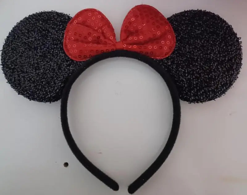 Black Mouse Ears Headband with a Shiny Red Bow