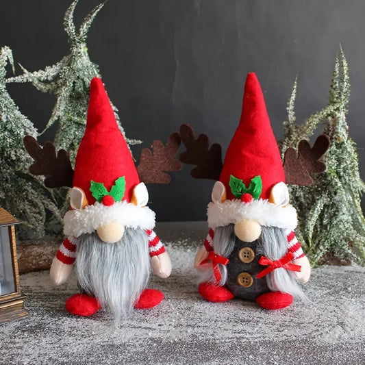 Christmas Antler Gnome Doll Ornament Couple Doll Window Decoration Dol