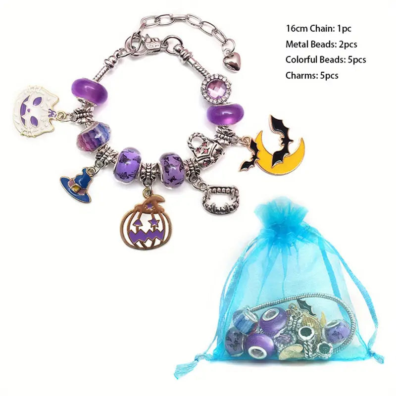 Halloween DIY Bracelet Necklace Jewelry Making Kit, Creative Pumpking Skull Charms Pendants Halloween Series Beads Jewelry Craft Supplies
