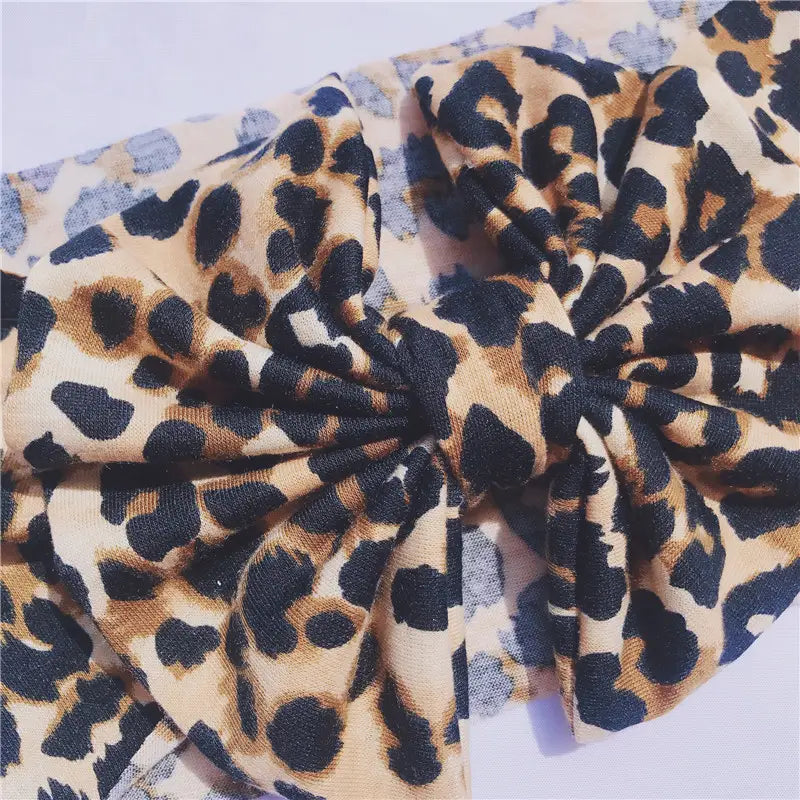 Soft Nylon Leopard Bow Headband for Baby - Child