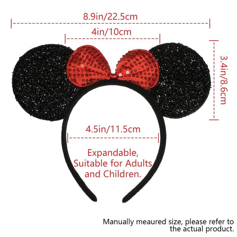 Black Mouse Ears Headband with a Shiny Red Bow