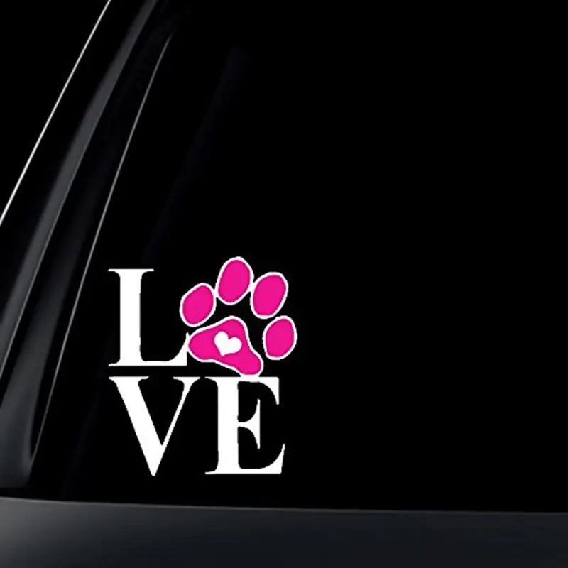 White Love With A Bright Pink Paw Print Decal