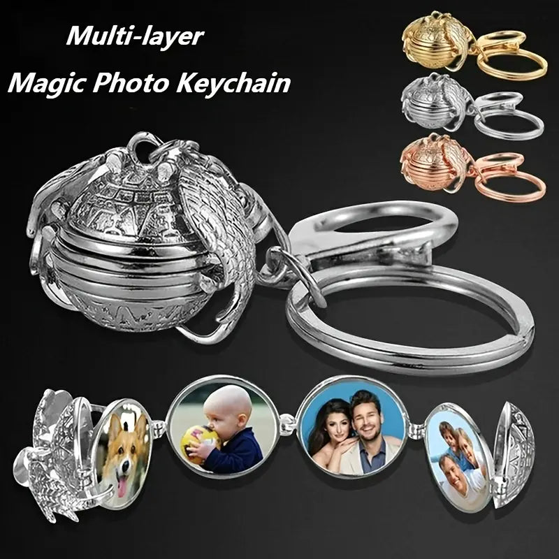 Photo Multi - Frame Folding Keychain - Silver Color